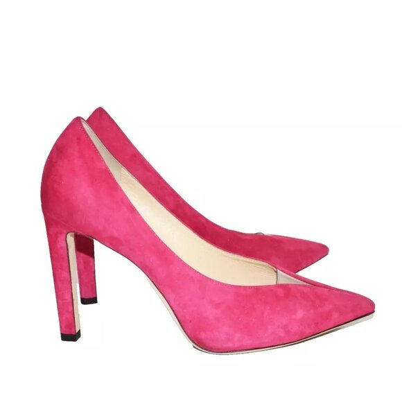 $750 JIMMY CHOO BAKER 100 PUMP SUEDE RASPBERRY RED PVC 39.5 (SE18) SEXY - Picture 3 of 9